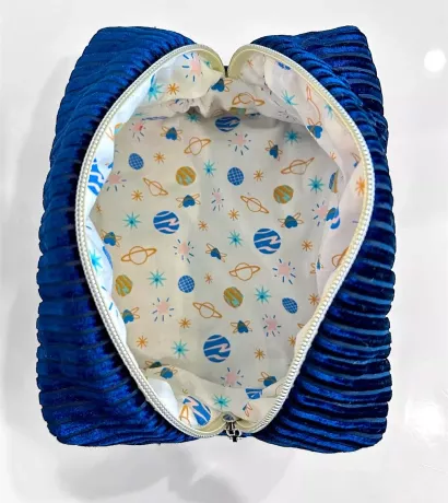 Trousse beauté upcycling bleu
