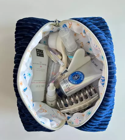 Trousse beauté upcycling bleu