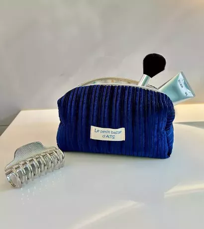 Trousse beauté upcycling bleu