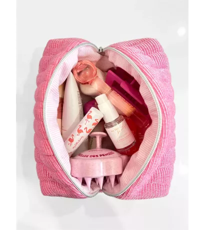 Pack - Trousse beauté upcycling rose avec chouchou assorti