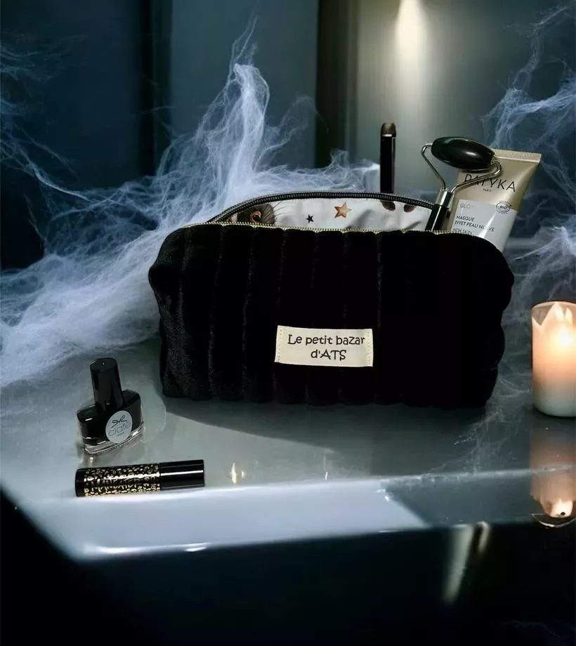 Trousse beauté upcyclée velours noir - Halloween