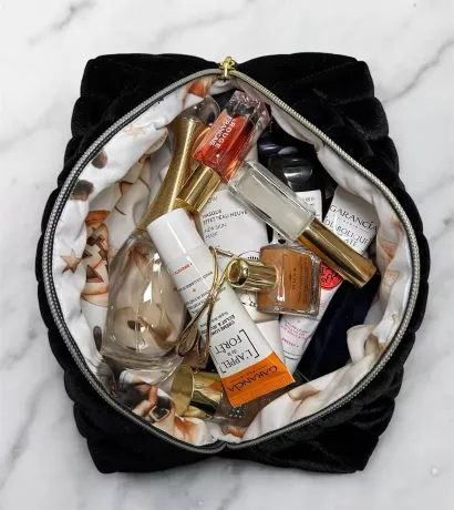 Trousse beauté upcyclée velours noir - Halloween