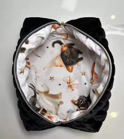 Pack - Trousse beauté upcyclée avec chouchou assorti doublure Halloween