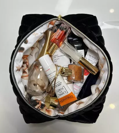 Pack - Trousse beauté upcyclée avec chouchou assorti doublure Halloween