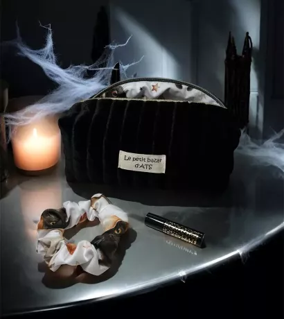 Pack - Trousse beauté upcyclée avec chouchou assorti doublure Halloween