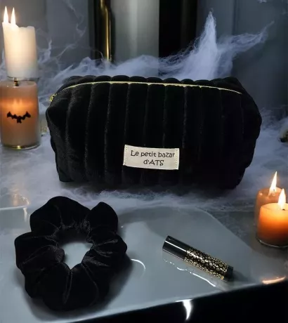 Pack - Trousse beauté upcyclée velours noir avec chouchou assorti