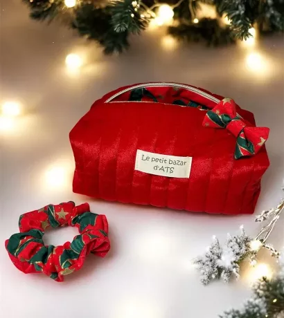 Pack - Trousse beauté velours de noël avec accessoire assorti doublure