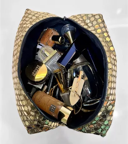 Pack - Trousse beauté upcycling golden glow avec chouchou assorti